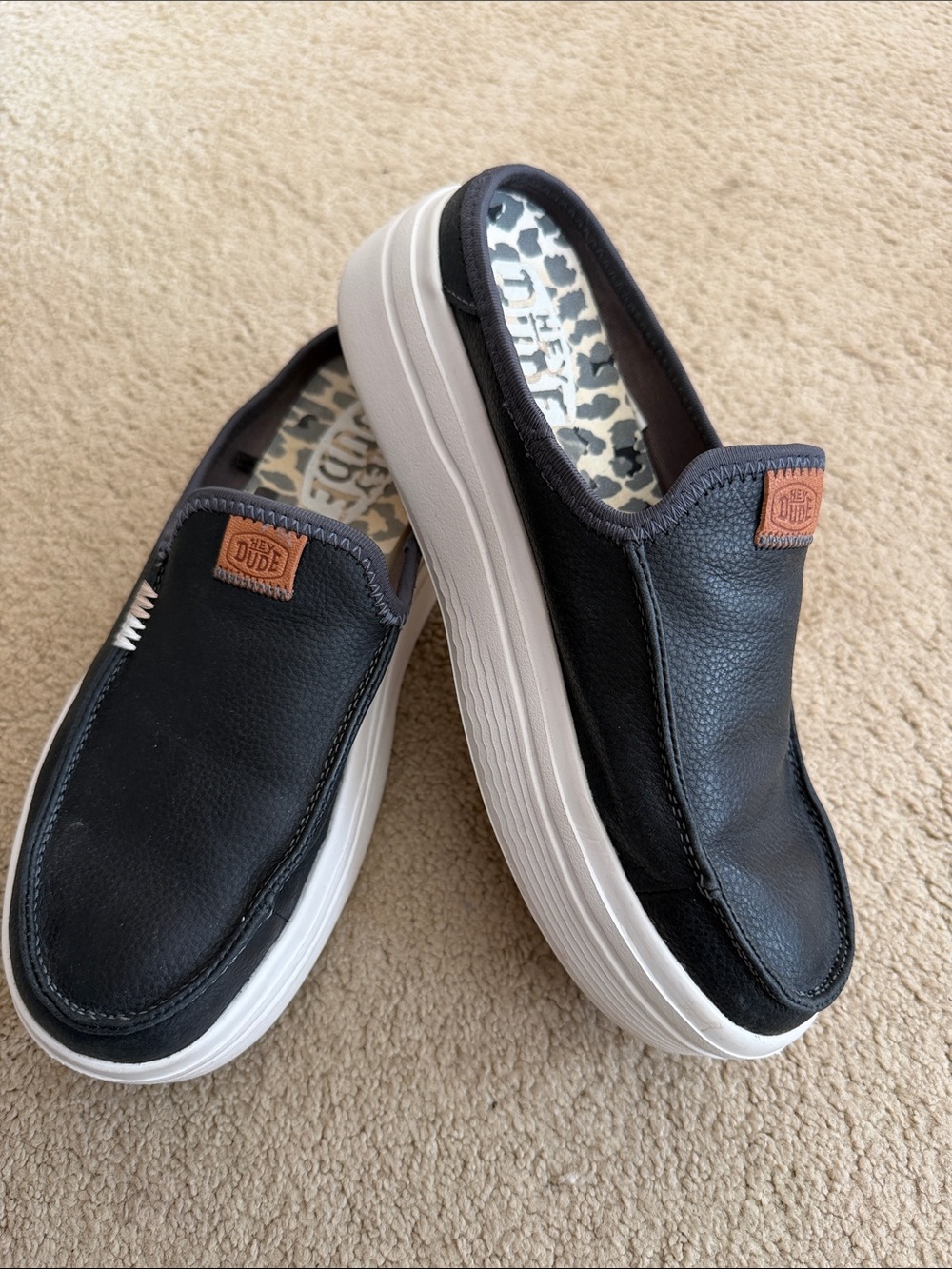 Hey Dude Black Slip-On Loafers with White Platform Sole